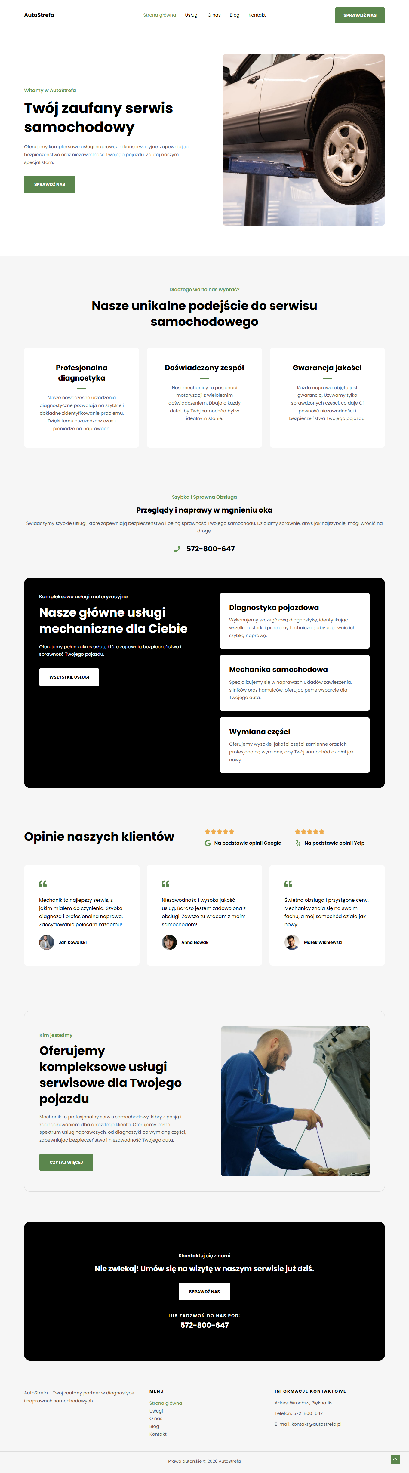 AutoStrefa, strona dla warsztatu samochodowego